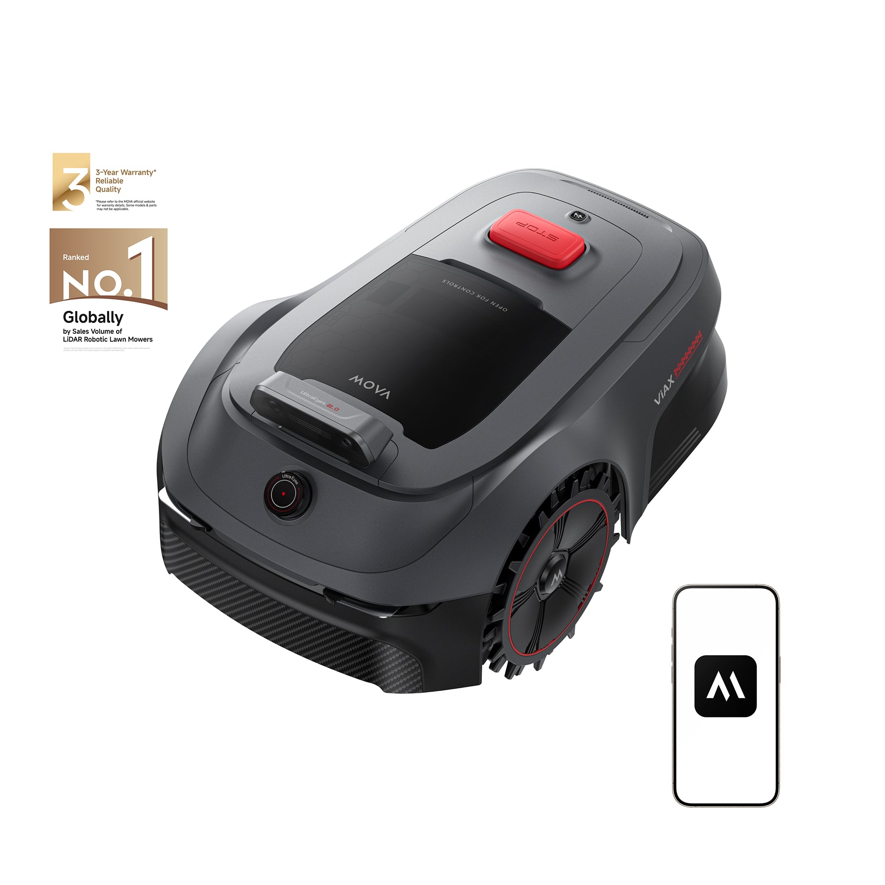 MOVA ViAX 500 robotfűnyíró  Vezeték nélküli kamera + 360° LiDAR robotfűnyíró akár 500 m2-ig, UltraEyes 