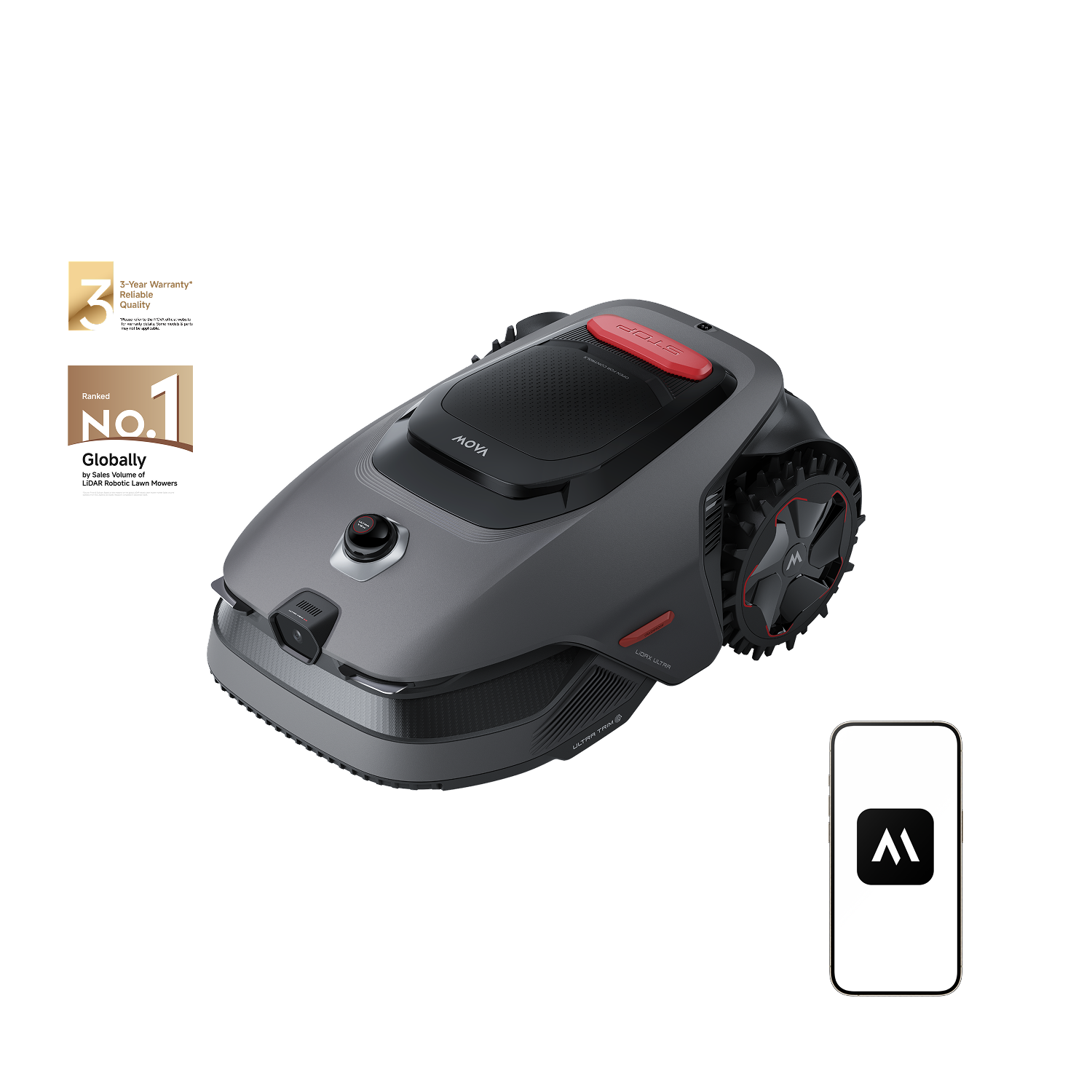 MOVA LiDAX Ultra 800 robotfűnyíró  Vezeték nélküli 360° 3D LiDAR + AI Vision robotfűnyíró akár 800 m2-ig, hatá