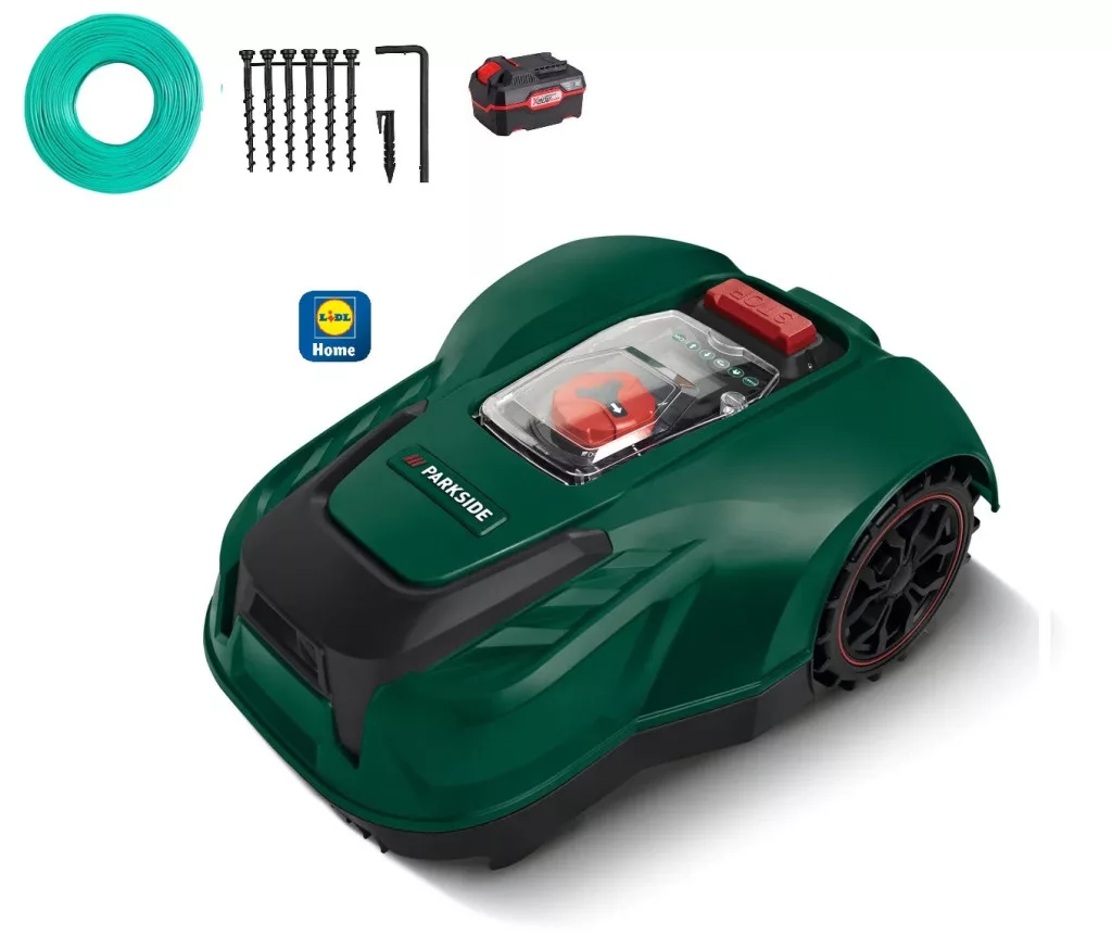 Parkside PMRDA 20-Li B2 SMART Robotfűnyíró  Határolókábeles okos robotfűnyíró max. 1000 m²-es kertekhez. 22 cm vágásszé